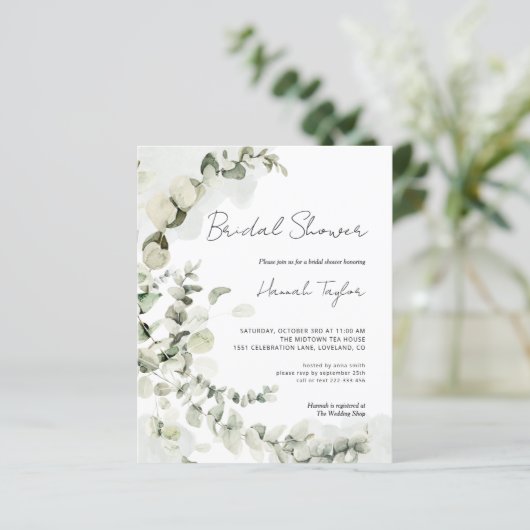 バジェットユーカリプトゥスエレガントブライダルシャワー招待状 (スタンド正面)