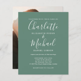 バジェットユーカリプトゥスグリーンフォト結婚式招待状