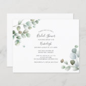バジェットユーカリプトゥスグリーンリーブライダルシャワー招待状 (正面/裏面)