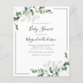バジェットユーカリプトゥスグリーンリーベビーシャワー招待状 (正面)