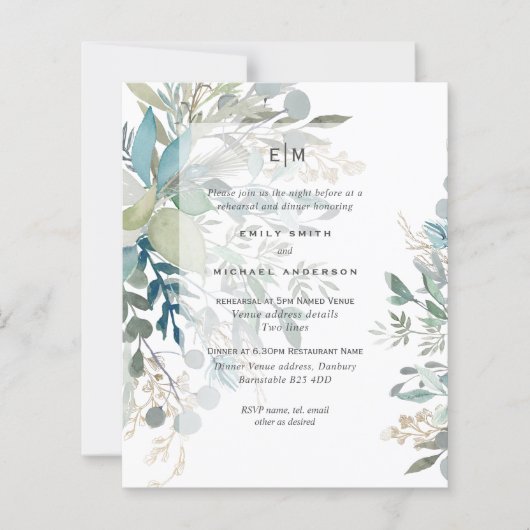 バジェットユーカリプトゥスグリーンリーリハーサルディナー招待状 (正面)