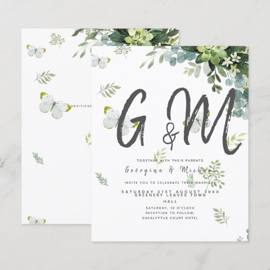 バジェットユーカリプトゥスグリーンリーリーフ結婚ボタニカル (正面/裏面)