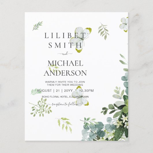 バジェットユーカリプトゥスグリーンリーリーフ結婚ボタニカル チラシ (正面)