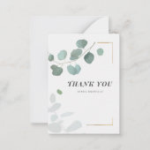 バジェットユーカリプトゥスグリーンリー金ゴールドフレームありがとう ノートカード (正面)