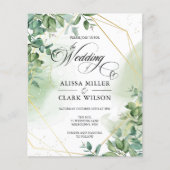 バジェットユーカリプトゥスグリーンリー金ゴールド結婚式招待状 (正面)