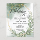 バジェットユーカリプトゥスグリーンリー金ゴールド結婚式招待状 (正面)