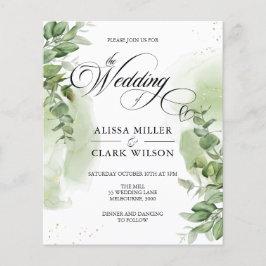 バジェットユーカリプトゥスグリーンリー金ゴールド結婚式招待状