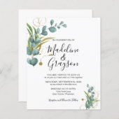 バジェットユーカリプトゥスグリーンリー金ゴールド結婚式招待状 (正面/裏面)