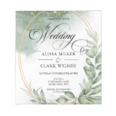 バジェットユーカリプトゥスグリーンリー金ゴールド結婚式招待状 ノートパッド (正面)