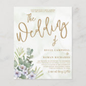 バジェットユーカリプトゥスグリーン&金ゴールド結婚式招待状 (正面)