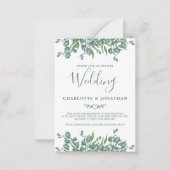 バジェットユーカリプトゥスグリーンQRコード結婚式招待状 ノートカード (正面)