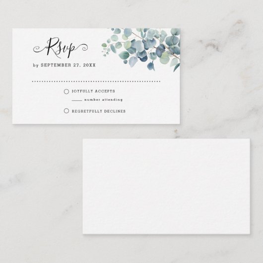 バジェットユーカリプトゥスセージグリーンRSVP春の結婚式 ノートカード (正面/裏面)