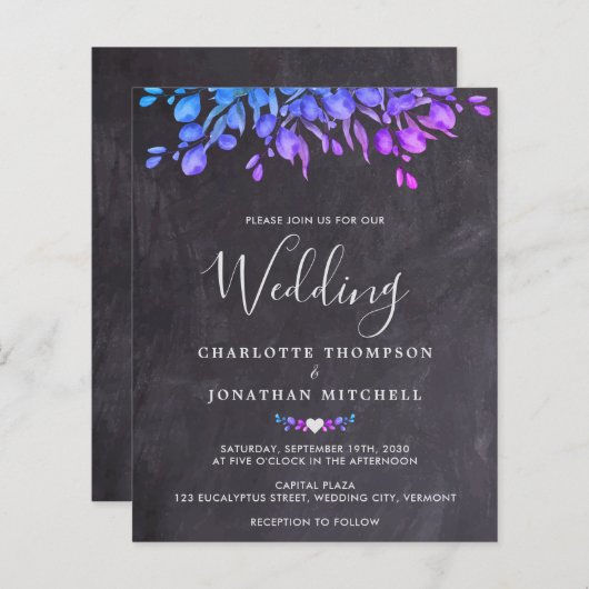 バジェットユーカリプトゥスフォイル石板結婚式招待状 (正面/裏面)