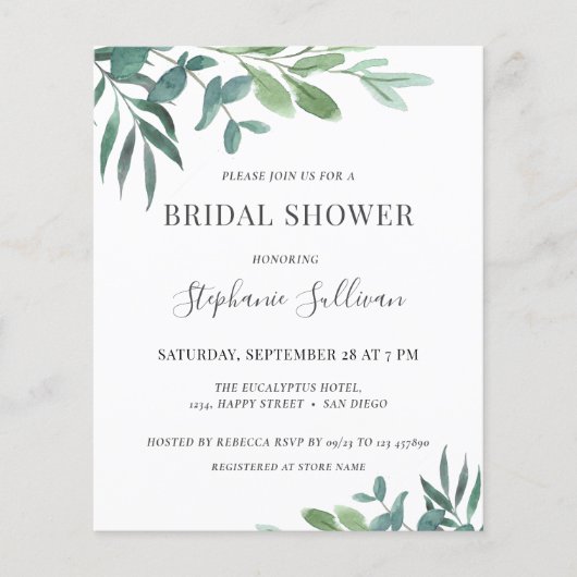 バジェットユーカリプトゥスブライダルシャワー招待 (正面)