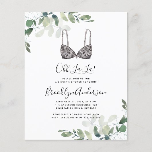 バジェットユーカリプトゥスランジェリーシャワー招待状 (正面)