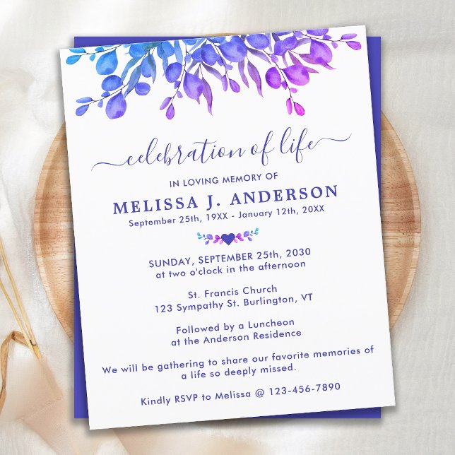 バジェットユーカリプルーパープルお祝いの人生の招待 (クリエイターアップロード済み)