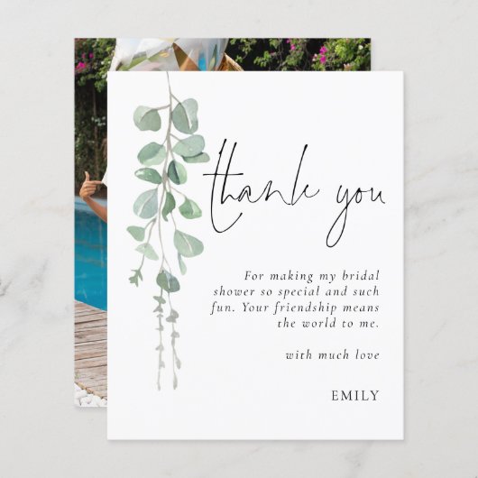 バジェットユーカリ写真ブライダルシャワーありがとう (正面/裏面)