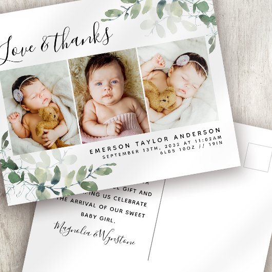 バジェットユーカリ写真ベビーサンキューハガキ