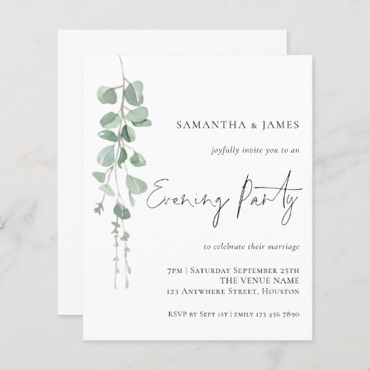バジェットユーカリ夕べパーティー結婚式招待状 (正面/裏面)