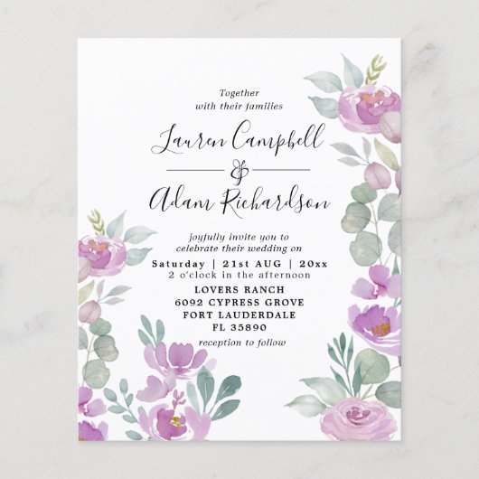 バジェットユーカリ水の色ピンクの結婚式の招待 (正面)