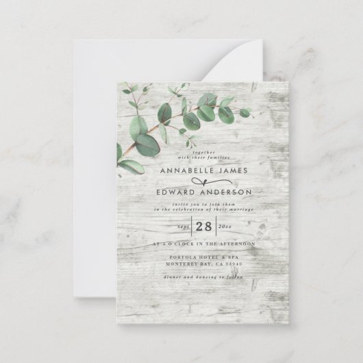 バジェットユーカリ白木結婚式招待状 ノートカード (正面)