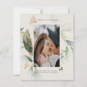 バジェットユーカリ結婚アイボリーの写真招待状 (正面)