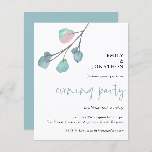 バジェットユーカリ結婚プタス夕べパーティー招待状 (正面/裏面)