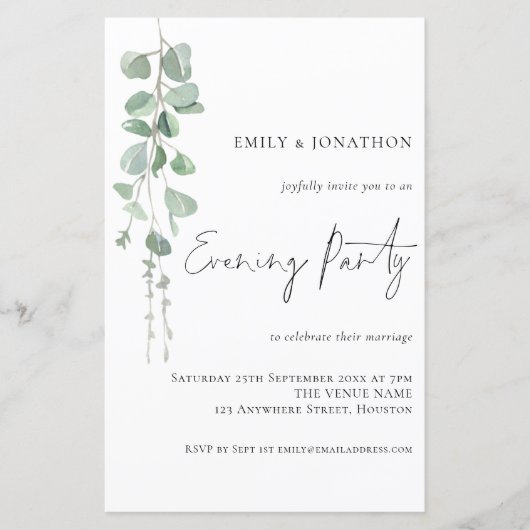 バジェットユーカリ結婚プタス夕べパーティー招待状 (正面)