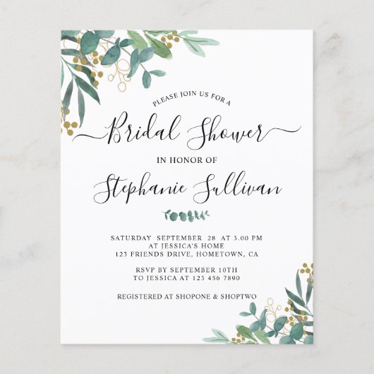 バジェットユーカリ葉パイダル・シャワー招待状 (正面)