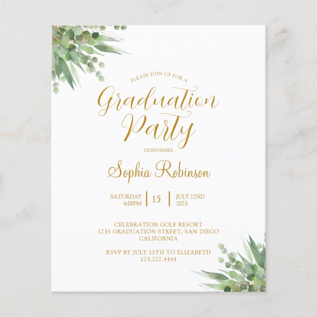 バジェットユーカリ金ゴールド卒業パーティー招待状 (正面)