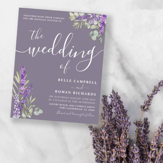 バジェットユーカリ&ラベンダー結婚式招待状