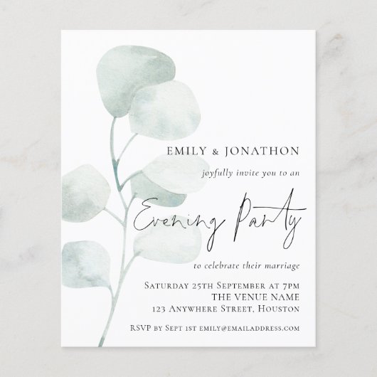 バジェットユーカリQR結婚の夕べパーティー招待状 (正面)