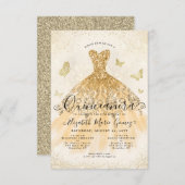 バジェットライトイエロー金ゴールドグリッターガウンキンセアニェラ ノートカード (正面/裏面)