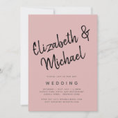 バジェットライトダスティバラピンクモノク結婚ロの 招待状 (正面)