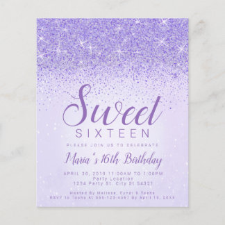 バジェットライトパープルグリッター、スウィート16招待状