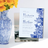 バジェットライトブルーフォトフローラ結婚式の招待