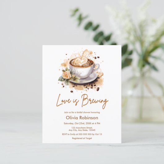 バジェットラブイズブルーイングコーヒーブライダルシャワー招待状 (スタンド正面)