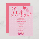 バジェットラブズスイートピンクブライダルシャワー招待状 (正面/裏面)