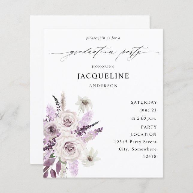 バジェットラベンダーパープルフローラ卒業パーティー (正面/裏面)