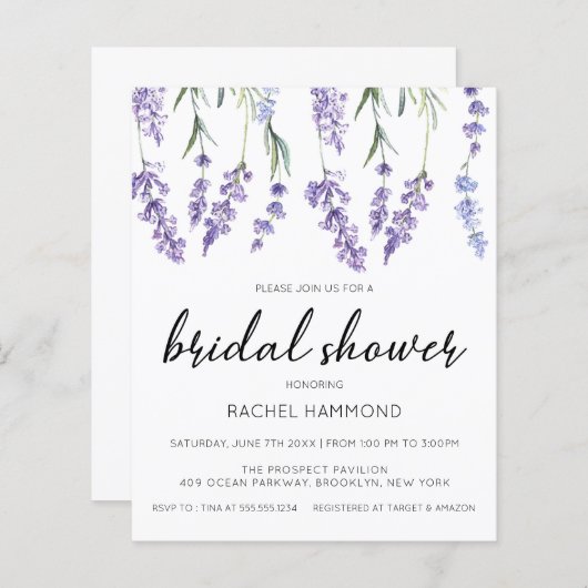 バジェットラベンダーブライダルシャワー招待 (正面/裏面)