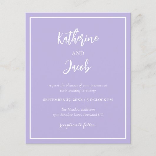 バジェットラベンダーモダン結婚式招待状 (正面)
