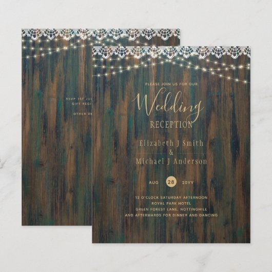 バジェットラ素朴イツレース結婚式レセプション招待状 (正面/裏面)