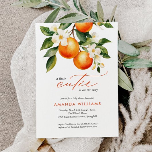 バジェットリトルかわいこちゃんオレンジクレメンチンベビーシャワー 招待状