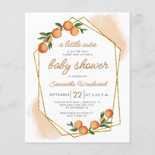 バジェットリトルかわいこちゃんシトラスベビーシャワー招待状 (正面)