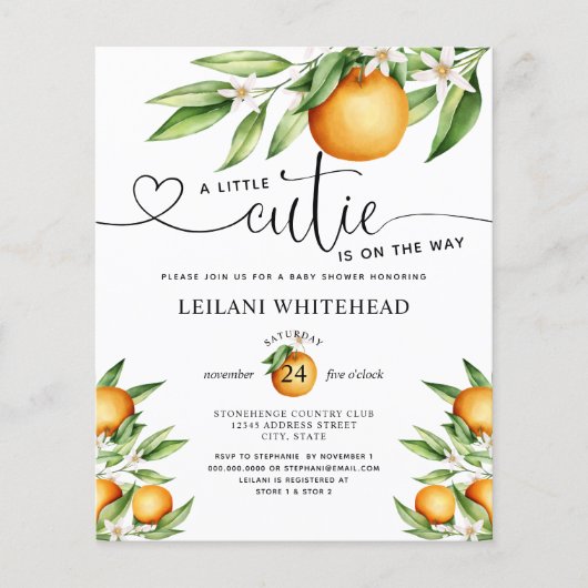 バジェットリトルかわいこちゃんベビーシャワー招待状 (正面)