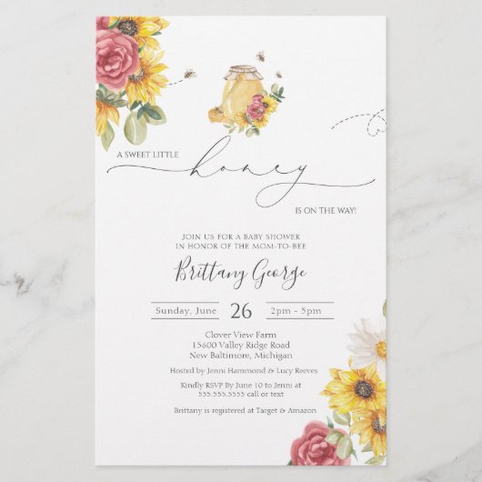 バジェットリトルハニービーベイビーシャワー招待状 (正面)