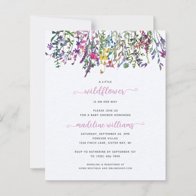 バジェットリトルワイルドフラワーベビーシャワー招待状 (正面)