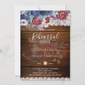 バジェットリハーサルディナーバーガンディーブルーフローラレース 招待状 (正面)