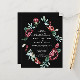 バジェットリハーサルディナーブラックフローラ招待状