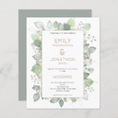 バジェットリーフ縁ど金ゴールドセージ結婚式招待状 (正面/裏面)